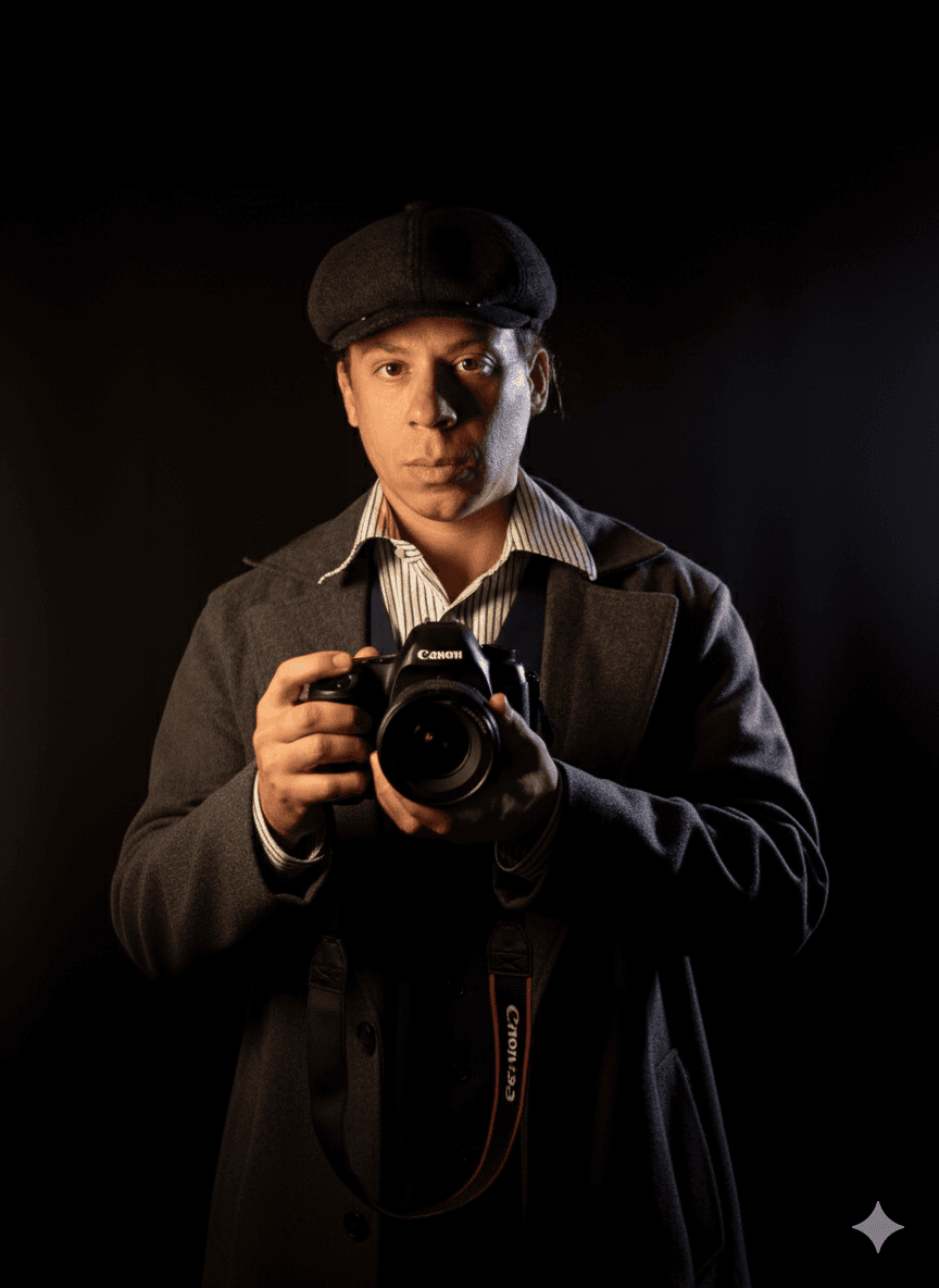 IA vs Fotografia: câmera e interface de IA lado a lado